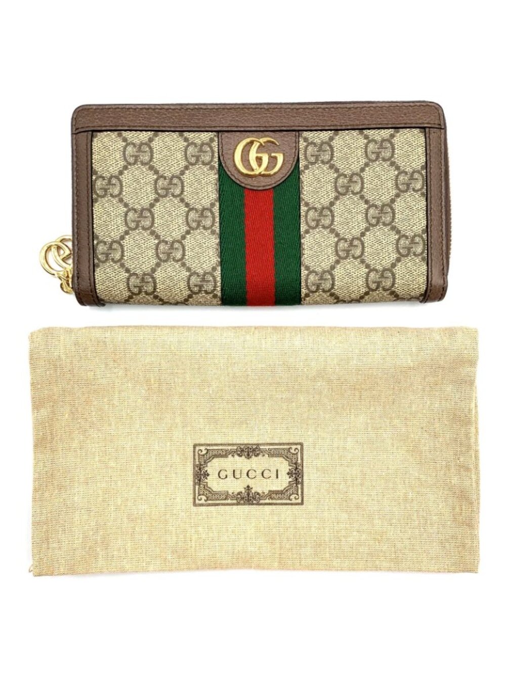 Gucci Ophidia Zip Around Leather Brown Beige Wallet Gold - Picture 15 of 15